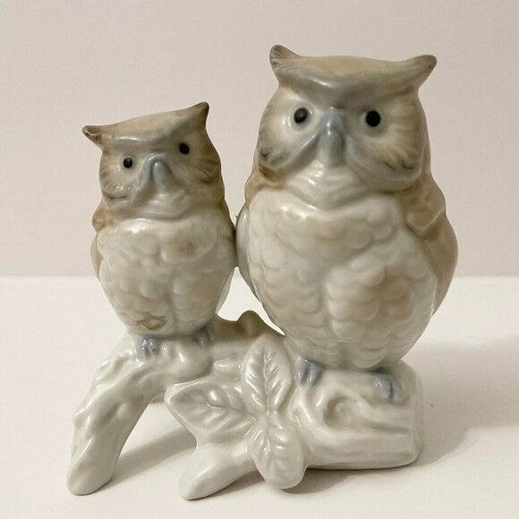 Vintage Porcelain Otagiri Japan Owls Sitting On A Tree Branch Figurine Chipped - Picture 13 of 16